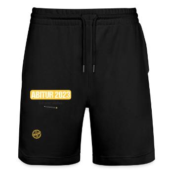 Abitur Gymnasium Damen und Herren Abi 2023 - Stanley/Stella Unisex Bio Joggingshorts Trainer  - Schwarz - Vorne - Nik (191cm) & Marisol (170cm)
