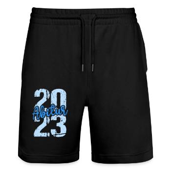 Abitur Gymnasium Damen und Herren Abi 2023 - Stanley/Stella Unisex Bio Joggingshorts Trainer  - Schwarz - Vorne - Nik (191cm) & Marisol (170cm)