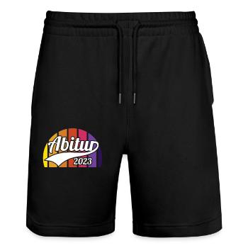 Abitur Gymnasium Damen und Herren Abi 2023 - Stanley/Stella Unisex Bio Joggingshorts Trainer  - Schwarz - Vorne - Nik (191cm) & Marisol (170cm)