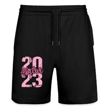 Abitur Gymnasium Damen und Herren Abi 2023 - Stanley/Stella Unisex Bio Joggingshorts Trainer  - Schwarz - Vorne - Nik (191cm) & Marisol (170cm)