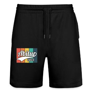 Abitur Gymnasium Damen und Herren Abi 2023 - Stanley/Stella Unisex Bio Joggingshorts Trainer  - Schwarz - Vorne - Nik (191cm) & Marisol (170cm)