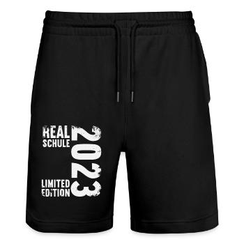 Realschule bestanden Realschulabschluss 2023 - Stanley/Stella Unisex Bio Joggingshorts Trainer  - Schwarz - Vorne - Nik (191cm) & Marisol (170cm)
