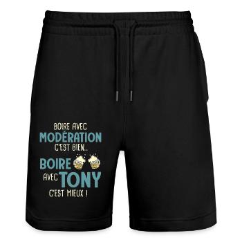 antony boire modération boire avec tony cest mieux - Short de jogging bio TRAINER Stanley/Stella unisexe - noir - Devant - Nik (191cm) & Marisol (170cm)