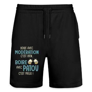 patrick patrice boire avec patou c'est mieux - Short de jogging bio TRAINER Stanley/Stella unisexe - noir - Devant - Nik (191cm) & Marisol (170cm)