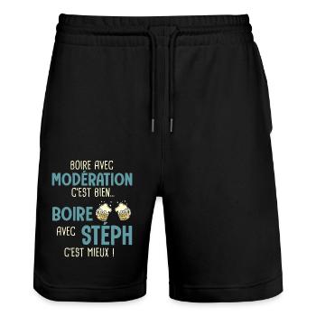 stéphane modération boire avec stéph c'est mieux - Short de jogging bio TRAINER Stanley/Stella unisexe - noir - Devant - Nik (191cm) & Marisol (170cm)