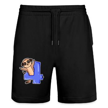 4 Jahre alt - 4. Geburtstag mit Tier Motiv - Stanley/Stella Unisex Bio Joggingshorts Trainer  - Schwarz - Vorne - Nik (191cm) & Marisol (170cm)
