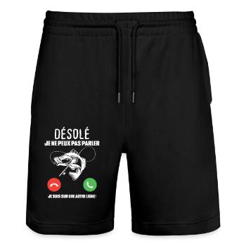 Je ne peux pas parler je suis sur une autre ligne - Short de jogging bio TRAINER Stanley/Stella unisexe - noir - Devant - Nik (191cm) & Marisol (170cm)