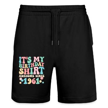 Geburtstag Geburtstagsshirt besonders seit 1961 - Stanley/Stella Unisex Bio Joggingshorts Trainer  - Schwarz - Vorne - Nik (191cm) & Marisol (170cm)
