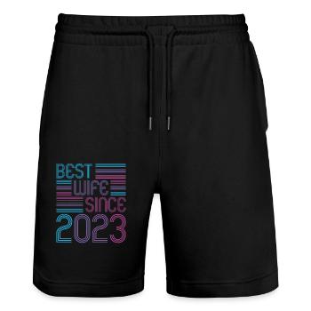 beste Ehefrau seit 2023 1.Hochzeitstag - Stanley/Stella Unisex Bio Joggingshorts Trainer  - Schwarz - Vorne - Nik (191cm) & Marisol (170cm)
