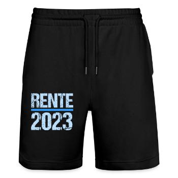 Rentner 2023 Rentnerin 2023 Rente 2023 - Stanley/Stella Unisex Bio Joggingshorts Trainer  - Schwarz - Vorne - Nik (191cm) & Marisol (170cm)