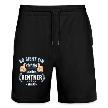 Rente 2023 Ruhestand Abschied Rentner 2023 - Stanley/Stella Unisex Bio Joggingshorts Trainer  - Schwarz - Vorne - Nik (191cm) & Marisol (170cm)