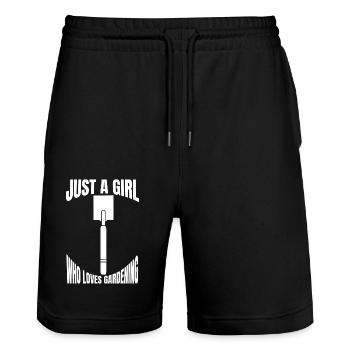 Gärtnerin Obstgarten Garten Mädchen Hobbygärtner - Stanley/Stella Unisex Bio Joggingshorts Trainer  - Schwarz - Vorne - Nik (191cm) & Marisol (170cm)