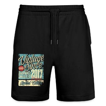 2017 Birthday vintage vintage retro legend - Stanley/Stella Trainer Unisex Organic Jogging Shorts - black - Front - Nik (191cm) & Marisol (170cm)