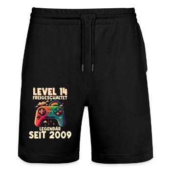 2009 Level 14 Jahre Gaming 14er 14 Geburtstag - Stanley/Stella Unisex Bio Joggingshorts Trainer  - Schwarz - Vorne - Nik (191cm) & Marisol (170cm)