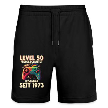 1973 Level 50 Jahre Gaming 50er 50 Geburtstag - Stanley/Stella Unisex Bio Joggingshorts Trainer  - Schwarz - Vorne - Nik (191cm) & Marisol (170cm)