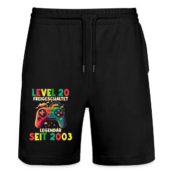 2003 Level 20 Jahre Gaming 20er 20 Geburtstag - Stanley/Stella Unisex Bio Joggingshorts Trainer  - Schwarz - Vorne - Nik (191cm) & Marisol (170cm)