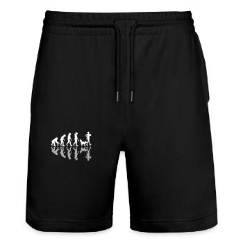Human Evolution Dog Mom Pet Owner Doggy Lover - Stanley/Stella Trainer Unisex Organic Jogging Shorts - black - Front - Nik (191cm) & Marisol (170cm)