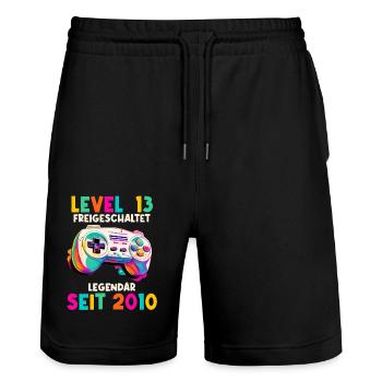 2010 Level 13 Jahre Gaming 13er 13 Geburtstag - Stanley/Stella Unisex Bio Joggingshorts Trainer  - Schwarz - Vorne - Nik (191cm) & Marisol (170cm)