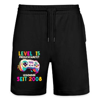 2008 Level 15 Jahre Gaming 15er 15 Geburtstag - Stanley/Stella Unisex Bio Joggingshorts Trainer  - Schwarz - Vorne - Nik (191cm) & Marisol (170cm)