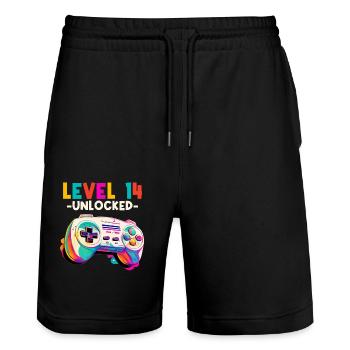 Level 14 Jahre Gaming 14er 14 Geburtstag - Stanley/Stella Unisex Bio Joggingshorts Trainer  - Schwarz - Vorne - Nik (191cm) & Marisol (170cm)