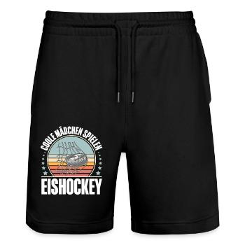Eishockey Spielerin Ice Hockey Damen - Stanley/Stella Unisex Bio Joggingshorts Trainer  - Schwarz - Vorne - Nik (191cm) & Marisol (170cm)