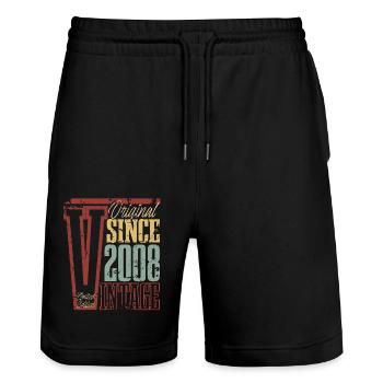 2008 Birthday Year of birth Year of construction Vintage Retro - Stanley/Stella Trainer Unisex Organic Jogging Shorts - black - Front - Nik (191cm) & Marisol (170cm)