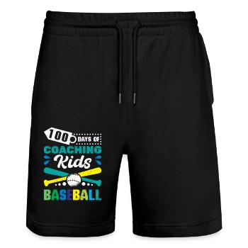 100 days of coaching kids baseball - Stanley/Stella Unisex Bio Joggingshorts Trainer  - Schwarz - Vorne - Nik (191cm) & Marisol (170cm)