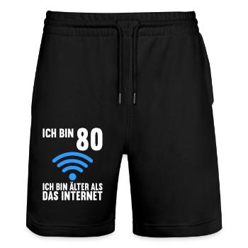 Ich bin 80 Ich bin älter als das Internet - Stanley/Stella Unisex Bio Joggingshorts Trainer  - Schwarz - Vorne - Nik (191cm) & Marisol (170cm)