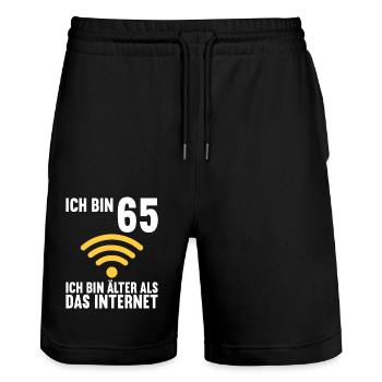 Ich bin 65 Ich bin älter als das Internet - Stanley/Stella Unisex Bio Joggingshorts Trainer  - Schwarz - Vorne - Nik (191cm) & Marisol (170cm)