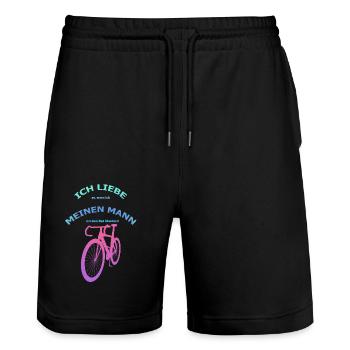 Rennrad Liebe meinen Mann! Perspektive Türkis-Rosa - Stanley/Stella Unisex Bio Joggingshorts Trainer  - Schwarz - Vorne - Nik (191cm) & Marisol (170cm)