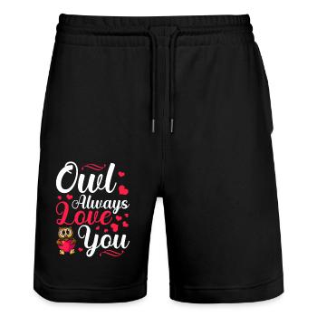 Eule Immer Liebe Dich Valentinstag Tier Tierwelt - Stanley/Stella Unisex Bio Joggingshorts Trainer  - Schwarz - Vorne - Nik (191cm) & Marisol (170cm)
