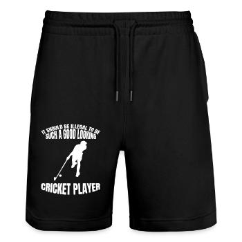 Cricket Team Geschenk Kricket Spruch Kricketfan - Stanley/Stella Unisex Bio Joggingshorts Trainer  - Schwarz - Vorne - Nik (191cm) & Marisol (170cm)