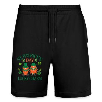 St. Patrick's Day Lucky Charm Clover - Stanley/Stella Trainer Unisex Organic Jogging Shorts - black - Front - Nik (191cm) & Marisol (170cm)
