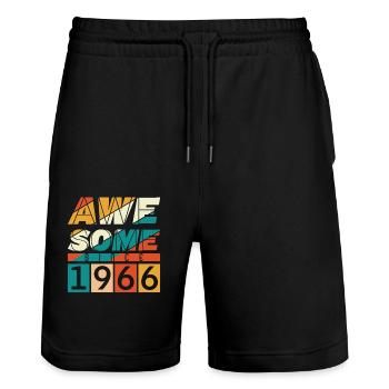 1966 born birthday year of birth vintage - Stanley/Stella Trainer Unisex Organic Jogging Shorts - black - Front - Nik (191cm) & Marisol (170cm)