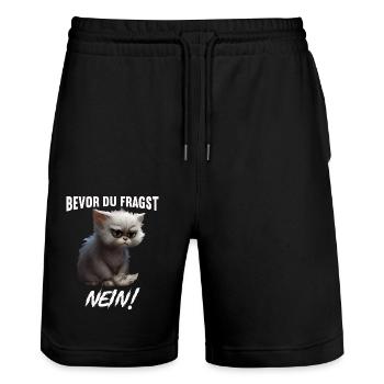 Bevor du fragst Nein - Stanley/Stella Unisex Bio Joggingshorts Trainer  - Schwarz - Vorne - Nik (191cm) & Marisol (170cm)