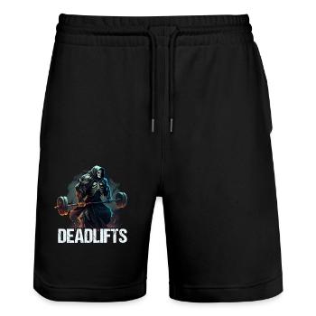 Deadlifts Gym Fitness Fun Workout - Stanley/Stella Trainer Unisex Organic Jogging Shorts - black - Front - Nik (191cm) & Marisol (170cm)