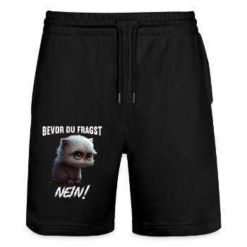 Bevor du fragst Nein - Stanley/Stella Unisex Bio Joggingshorts Trainer  - Schwarz - Vorne - Nik (191cm) & Marisol (170cm)