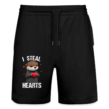 Je vole des cœurs Loutre - Short de jogging bio TRAINER Stanley/Stella unisexe - noir - Devant - Nik (191cm) & Marisol (170cm)