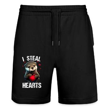 Je vole des cœurs Loutre - Short de jogging bio TRAINER Stanley/Stella unisexe - noir - Devant - Nik (191cm) & Marisol (170cm)