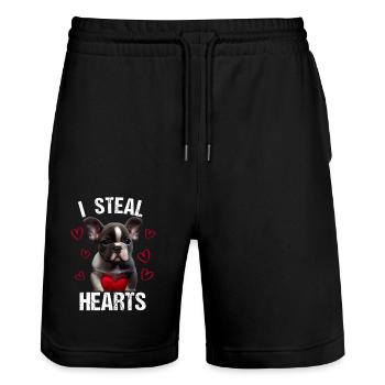 I steal hearts dog Frenchie french bulldog - Stanley/Stella Trainer Unisex Organic Jogging Shorts - black - Front - Nik (191cm) & Marisol (170cm)