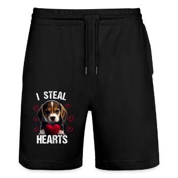 I steal hearts Dog Beagle - Stanley/Stella Trainer Unisex Organic Jogging Shorts - black - Front - Nik (191cm) & Marisol (170cm)