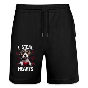 I steal hearts Dog Beagle - Stanley/Stella Trainer Unisex Organic Jogging Shorts - black - Front - Nik (191cm) & Marisol (170cm)