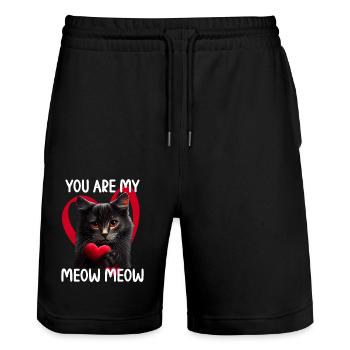 You are my Meow Meow Katze - Stanley/Stella Unisex Bio Joggingshorts Trainer  - Schwarz - Vorne - Nik (191cm) & Marisol (170cm)