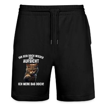 Ihr seid doch wieder ohne Aufsicht ich merk das - Stanley/Stella Unisex Bio Joggingshorts Trainer  - Schwarz - Vorne - Nik (191cm) & Marisol (170cm)