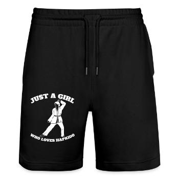 Hapkido Judo Karate Kampfsport Aikido Kampfkunst - Stanley/Stella Unisex Bio Joggingshorts Trainer  - Schwarz - Vorne - Nik (191cm) & Marisol (170cm)