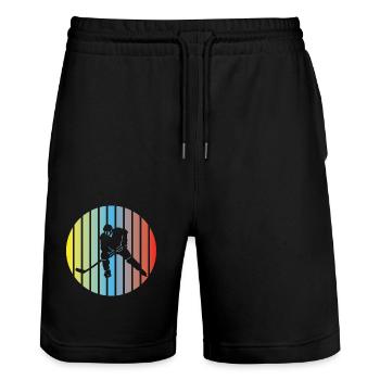 Eishockey Eishockeyspieler Eishockeyteam Hockeyfan - Stanley/Stella Unisex Bio Joggingshorts Trainer  - Schwarz - Vorne - Nik (191cm) & Marisol (170cm)