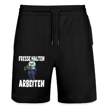 Arbeiten Hai Chef Kapitalismus - Stanley/Stella Unisex Bio Joggingshorts Trainer  - Schwarz - Vorne - Nik (191cm) & Marisol (170cm)