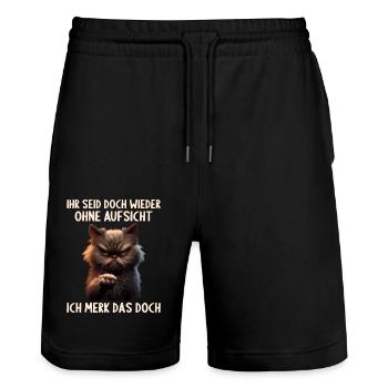 Ihr seid doch wieder ohne Aufsicht ich merk das - Stanley/Stella Unisex Bio Joggingshorts Trainer  - Schwarz - Vorne - Nik (191cm) & Marisol (170cm)