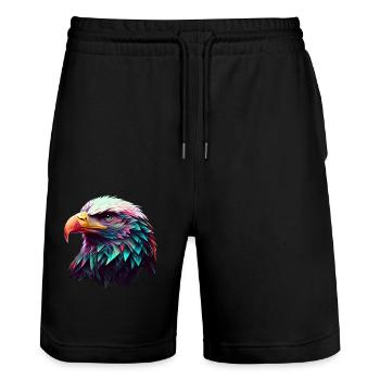 Conception polygonale cool avec un pygargue à tête blanche - Short de jogging bio TRAINER Stanley/Stella unisexe - noir - Devant - Nik (191cm) & Marisol (170cm)