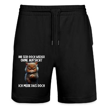 Ihr seid doch wieder ohne Aufsicht ich merk das - Stanley/Stella Unisex Bio Joggingshorts Trainer  - Schwarz - Vorne - Nik (191cm) & Marisol (170cm)